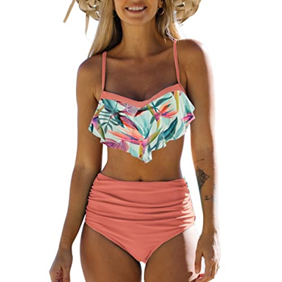Svanco Conjunto Bikinis Traje De Baño Cintura Alta Bañador con Volantes Push up Ropa de Playa Dos Piezas Retro Bikinis Brasileños Biquini Vikini Mujer