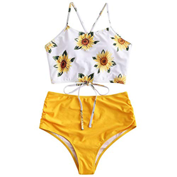 ZAFUL Tankini Set con Relleno Estampado Tirantes Anudados Braguita Talle Alto para Mujer, M características