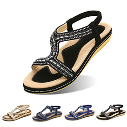 Camfosy Sandalias de Mujer,Zapatosde Playa Planos con Punta Abierta, Sandalias con Chancletas con Parte Inferior de Diamante,Tacones Bajos,Sandalias c características