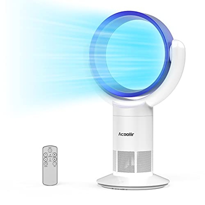 Ventilador de Torre sin Aspas, Ventilador Silencioso con Control Remoto, Oscilación de 90°, 10Velocidades, 9 Horas de Temporizador, Ventilador de Sobr
