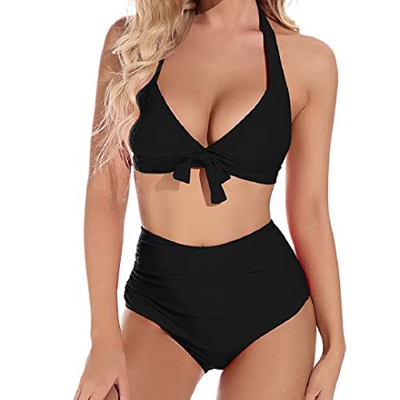 Voqeen Conjunto de Bikinis de Cintura Alta para Mujer Traje de baño Anudado con Lazo Empuje hacia Arriba Estampado Conjunto de Bikini Traje de baño co