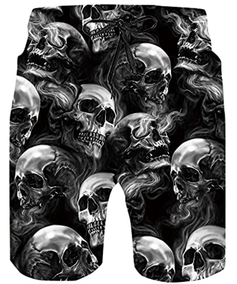 ALISISTER Bañadores de Natación Hombre 3D Cráneo Pantalones Corto Poliéster Secado Rápido Ligero Swim Shorts M