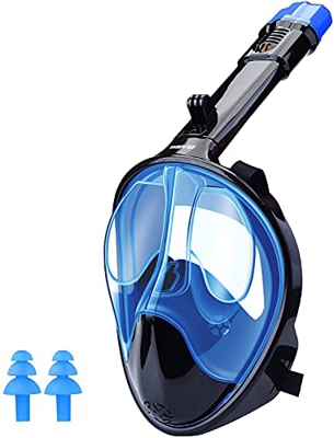 WANFEI Máscara de Buceo, 180° Máscara de Snorkel Doble Vía Aérea Panorámica Gafas Buceo de Cara Completa Gafas de Bucear Anti-Niebla y Anti-Fugas, Apo