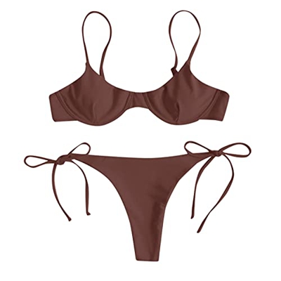 WUXIANG Bañador Sexy Mujer Bikinis Brasileños Sexy Micro Traje De Baño con Estampado de Tira de Dos Piezas Bikini de Lazo Lateral Triángulo Tanga Traj