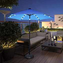 Paraguas de Mesa de Patio con luz LED y energía Solar de 9 pies con inclinación y manivela para Exteriores con 6 Varillas Resistentes para terraza de  características