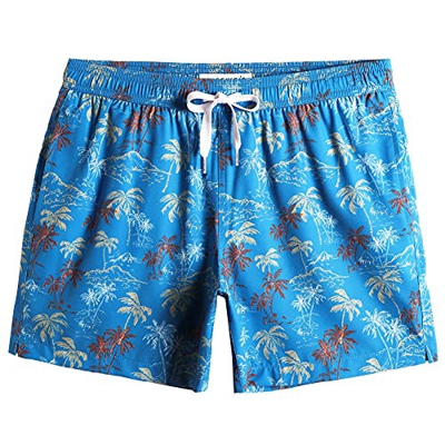 MaaMgic Bañador Hombre de Natación Secado Rápido Interior de Malla 4-Way Stretch Vintage 80s 90s,Cocotero y Azul,XL
