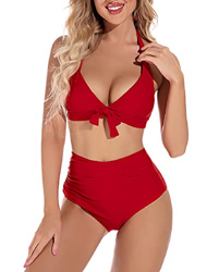 Voqeen Mujeres Cintura Alta Trajes de Baño Bowknot Delantero Bañador de Conjunto de Bikini Push up Sujetador Acolchado Traje de baño Bikini para Mujer en oferta