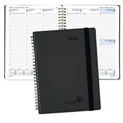 POPRUN Agenda 2022 Semana Vista 16,5 x 21,5 cm - Planificador 2022 Semanal Vertical con Intervalo Horario, Páginas de Nota y Contacto, Tapa Blanda - N