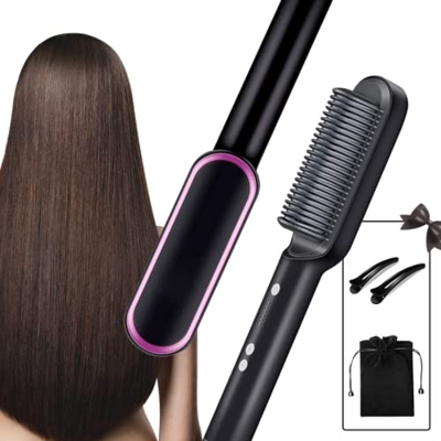 Cepillo alisador de pelo con 5 niveles de temperatura PTC regulable, sustituye a planchas de calor con acabado profesional, peine para todos los cabel