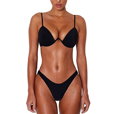 Joligiao Mujer Traje de Baño Conjunto de Bikini Push Up Sexy Brasileño Bikini con Cuello en V Ropa de Playa Bañador Bikini de Corte Alto con Aros y Br