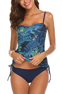 AYEEBOOY Bañador de Dos Piezas para Mujer Tamaño Grande Tankini Trajes de baño Bikini Set(3azulhs,L)