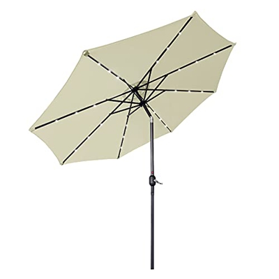 LZQ Sombrilla para jardín de Aluminio con Leds solares Ø 300 cm Parasol inclinable para terraza jardín Playa balcón, beige