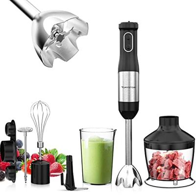 Batidora Mano, Yumystori 1200W Batidora de Mano 7 en 1 20 Velocidades y Modo Turbo, Libre BPA, para Picar, Batidos, Sopas, Salsas, Comida para Bebés