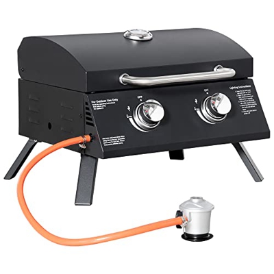 Outsunny Barbacoa de Mesa a Gas Plegable con 2 Quemadores Parrilla de Gas Portátil con Tapa Acero a Carbono para Camping Picnic al Aire Libre Jardín 5