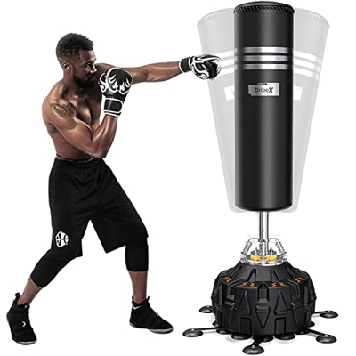 Dripex Saco Boxeo de Pie para Adultos, Compañero de Boxeo de MMA, Resistente, Base ABS con 24 Fuertes Ventosas, Rellenable de Arena 80kg/Agua 60kg, Co