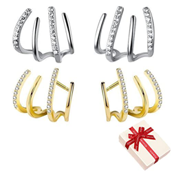 Twaynorb Shiny Crystal Earrings,Claw Earring Cuff For Women,Four-Claw Pin Rope Earrings,Zircon Pierced Needle Ear Cuffs Wrap Stud Earrings (Gold+Silve en oferta