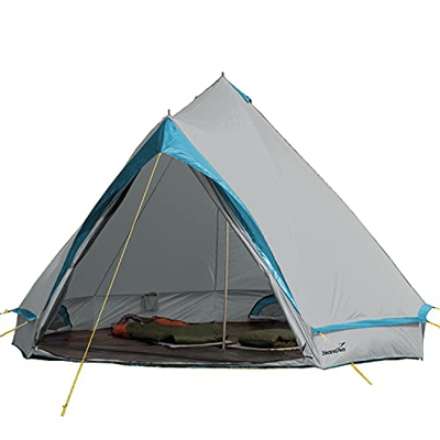 Skandika Comanche Tipi - Tienda de campaña familias/Grupos - 8 Personas - Altura 2,5 m - Columna Agua 3000 mm - Suelo bañera (Gris/Azul)