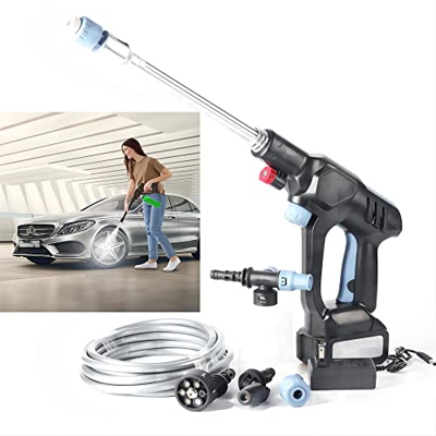 Limpiador a Presión Eléctrico con 4.0Ah batería, Boquilla Multifuncional 6 en 1 Hidrolimpiadora Lavadora Sin Cable Recargable Portátil Pulverizadora, 