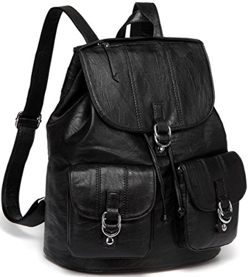 VASCHY Mochila Mujer,Bolsos Mochila Piel Grandes Casual Moda Bolsillo Múltiple Bolsa Escolares para Niña con Cordón Negra