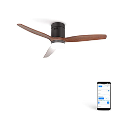 CREATE / WINDCALM DC / Ventilador techo con luz motor DC negro aspas madera oscura / Silencioso, temporizador, con WIFI en oferta