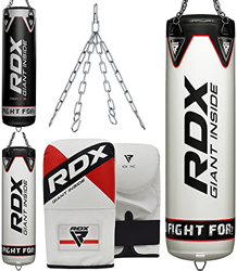 RDX Saco de Boxeo Adulto Relleno 5ft 4ft, 3PC Maya Hide Cuero Anti Swing Punching Bag Set con Guantes, Bolsa Punch Pesada para Artes Marciales Muay Th características