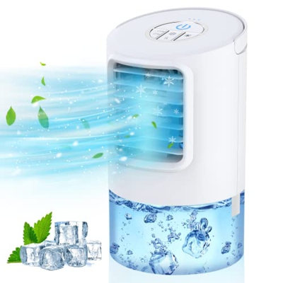 Aire Acondicionado Portátil, Enfriador de Aire Móvil, Climatizador Personal con 3 Velocidades, 7 Colores LED, Temporizador 2/4H, Tanque de Agua 400ml,