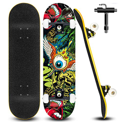 Completo Skateboard Skate Patineta Maple para Niños y Adolescentes Tabla Skate 79 x 20 cm con Rodamientos ABEC-7 y Juego de Herramientas T características