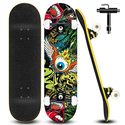 Completo Skateboard Skate Patineta Maple para Niños y Adolescentes Tabla Skate 79 x 20 cm con Rodamientos ABEC-7 y Juego de Herramientas T