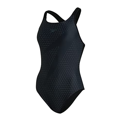 Speedo Mujeres Bañador Boom Logo Placement Racerback, Negro/Oxid Grey, 32 (ES 38)