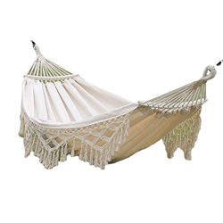 WSZGR Hamaca de Algodón, Cámping Hamacas de jardín, Hamaca Colgante Doble Jardin Estilo Beige Flecos, Brasileña Al Aire Libre Ultraligera Hecho a Mano características