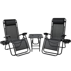 Juego de Tumbonas (3 Piezas), Tumbona Plegable con Cojín Ajustable para ca Cabeza y Respaldo, Tumbona Relajante para Almuerzo con Mesa Auxiliar y Port en oferta