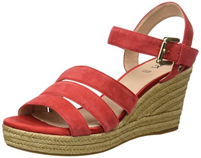 Geox D Soleil C, Sandalias de cuña Mujer, Rojo, 37 EU