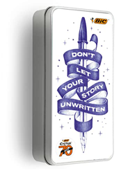 BIC Cristal Edizione Limitata 70º Aniversario, Juego de Bolígrafos de Esfera de Colores, Bolígrafos de Regalo, Paquete de Metal Reutilizable, Borrador en oferta
