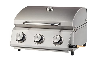 Tarrington House Barbacoa de gas CATHAN para sobremesa, acero inoxidable, 62 x 47 x 35 cm, con 3 quemadores de 2,2 kW, plata