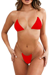 Micro Bikini Set 2 Piezas Mujer Traje de Baño Triángulo Sujetador con Correas Transparentes + Tanga de Cintura Baja Elegante Sexy para Playa Mar (Rojo características