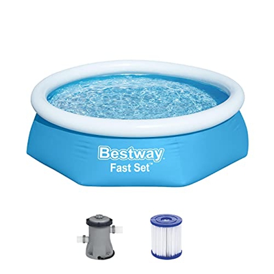 Bestway Fast Set Piscina con bomba de filtro, diámetro 244 x 61 cm, azul, redonda
