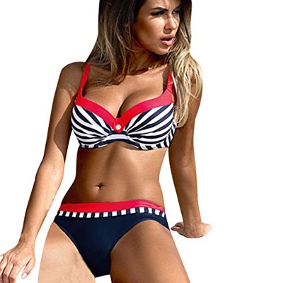 Bikini Push Up Rayas Flores Lunares Mujer Trajes de Baño de Dos Piezas Biquini Vikini Bikinis con Relleno Señora Bañador Piscina Playa Trikini Mujeres