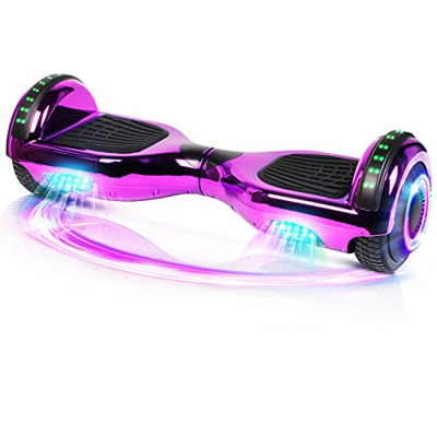 Hoverboard, Patinete Flotante autoequilibrado de 6.5 "con Ruedas, Altavoz Bluetooth, Luces LED para niños y Adultos (Púrpura)