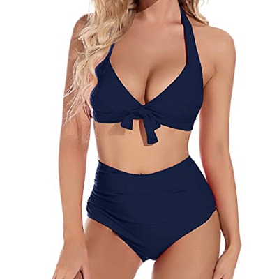 Voqeen Conjunto de Bikinis de Cintura Alta para Mujer Traje de baño Anudado con Lazo Empuje hacia Arriba Estampado Conjunto de Bikini Traje de baño co