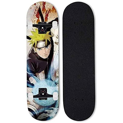L&WB Anime Skate, Naruto: Uzumaki Naruto, Skateboard Complete Pro Skateboard Adulto Doble Polluelo Skateboard 7 Capas Arce Canadiense, Skill Skateboar
