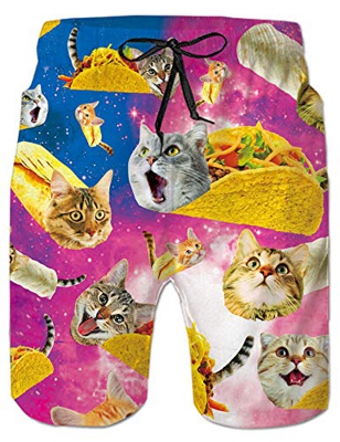 Loveternal Bañador Hombre Playa Hawaiano Deportivos Verano Pantalones Cortos 3D Secado Rápido Pizza Gato Bañador Hombre L