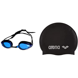 ARENA Tracks Gafas de Natación, Unisex Adulto, Negro/Azul, Universal + Classic Gorro De Natación, Unisex Adulto, Negro (Black/Silver), Talla Única características
