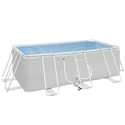 Outsunny Piscina Desmontable Tubular 440x240x122 cm Piscina Rectangular de Exterior con Depuradora de Cartucho 4.000 L/H Mangueras Longitud 100 cm y M