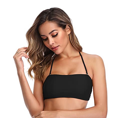 SHEKINI Mujer Traje de Baño de Dos Piezas Bandeau Ajustable Acolchado Bikini Top Sexy Halter Bikini Set Cintura Alta Control Abdomen Parte Inferior de