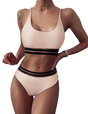 heekpek Bikinis Mujer Sexy Bikini Brasileño Malla Rayas Conjunto Bikini Mujer U Escote Bandeau Bañador Ropa de Playa Traje de Baño Bikini Sets, Rosa, 