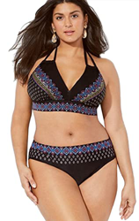 CheChury Bikinis Mujer Tallas Grandes Sexy Cuello en V Adjustable Cabestro Trajes de baño de Cintura Alta de Dos Piezas Retro Estampado Tribal Push Up características