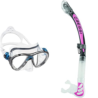 Cressi Big Eyes Evolution Gafas de Buceo + Epsilon SPE Alpha Ultra Dry Snorkel de Silicona Unisex, Negro/Rosa, Talla única