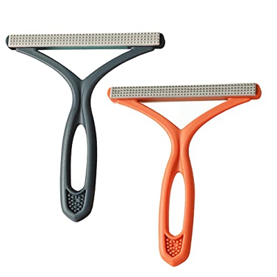 Ribiil 2 unidades de depilación manual de doble cara, reutilizables, de doble cara, para mascotas, depiladora rápida (naranja y azul)