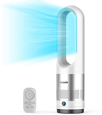 Ventilador de Torre sin Aspas, Ventilador Silencioso con Control Remoto, Oscilación de 80°, 8 Velocidades, 8 Horas de Temporizador, Pantalla LED, Vent