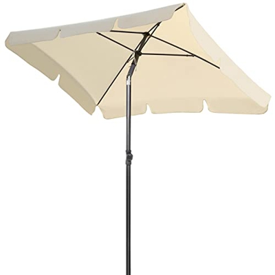 LIFERUN 200 x 125 cm Sombrilla Rectangular, Parasol Plegable, Protección Solar UV 50+, 180 g/m², Sombrilla para Mercado, Jardín, Patio, Playa, Crema